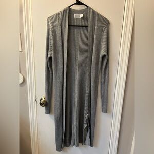 Large gray long open cardigan